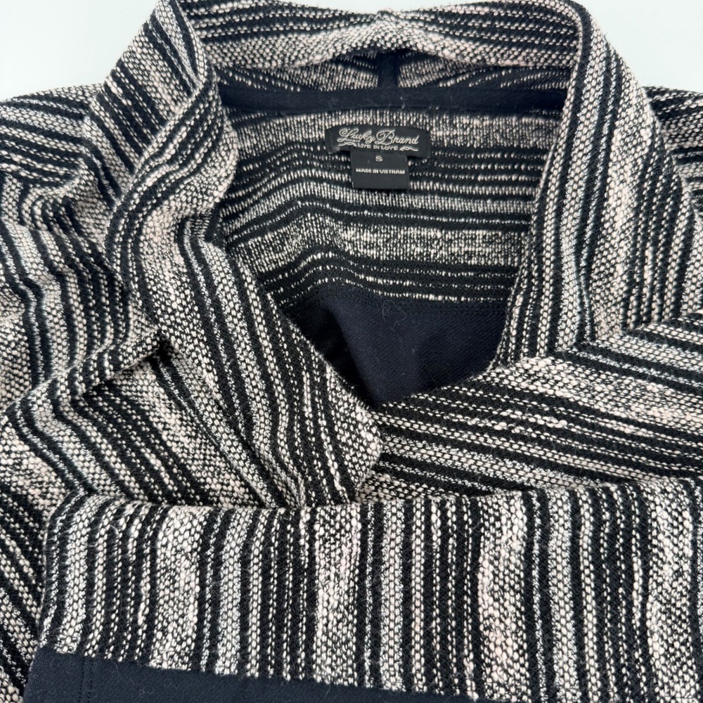Lucky Brand Black White Striped Asymmetric Moto Jacket Draped Waterfall-Small